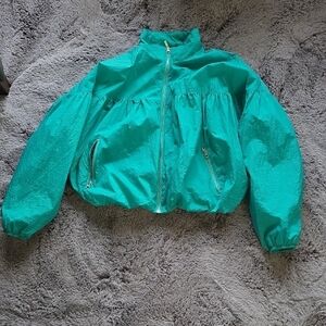 FP Oversized Teal Zip-Up Bomber Lined Windbreaker Jacket Size Small